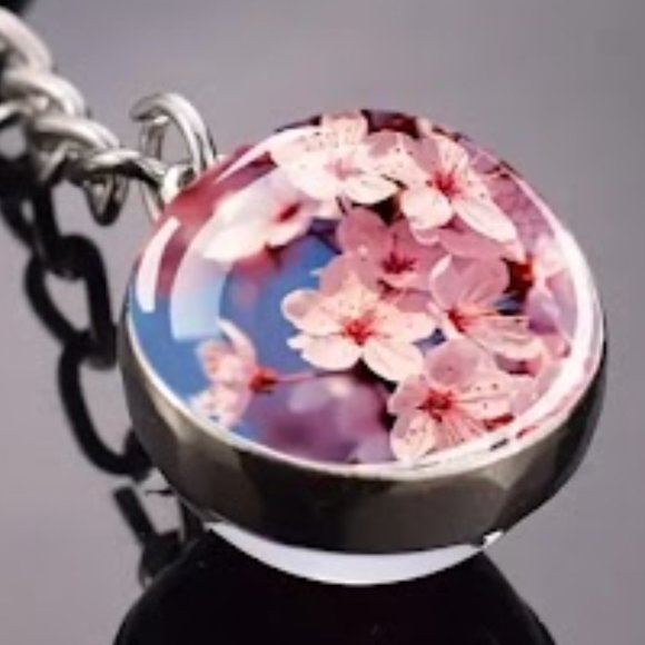 Set of 2 Luminous Flower Keychains "Lotus Cherry Blossoms" 1 Pink, 1 Purple - Picture 4 of 4